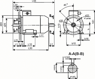Чертеж: габаритные и присоединительные размеры электродвигателя АИР80В4 с фланцем