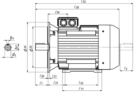 Чертеж: габаритные и присоединительные размеры электродвигателя АИР160S2 с фланцем