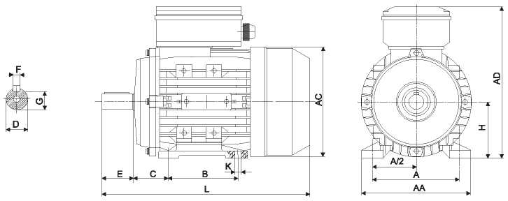 Чертеж: габаритные и присоединительные размеры электродвигателя АИС2Е100LB2 с лапами