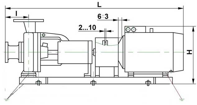 Чертеж в длину: габаритные и присоединительные размеры К 65-50-160 с эл.двигателем 5.5 кВт 3000 об/мин