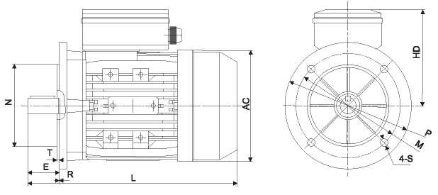Чертеж: габаритные и присоединительные размеры электродвигателя АИРЕ80В2 с фланцем