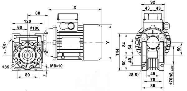 Чертеж: одноступенчатого червячного мотор-редуктора NMRV 050-10-280.0-1.1