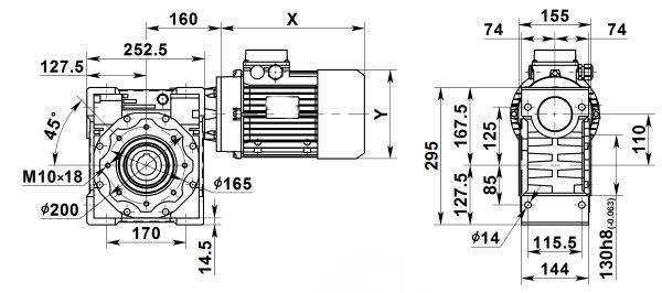 Чертеж: одноступенчатого червячного мотор-редуктора NMRV 110-80-17.5-0.55
